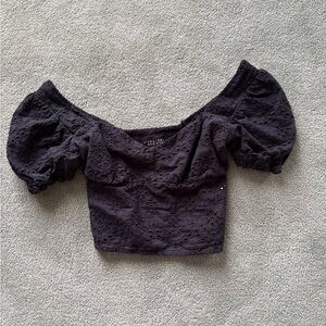 Society Black Eyelet Off-Shoulder Crop Top